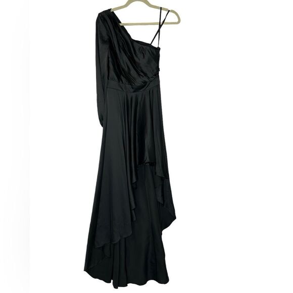 Mac Duggal 49141 Black High Low One Shoulder Gown | Size 2 - Picture 8 of 11